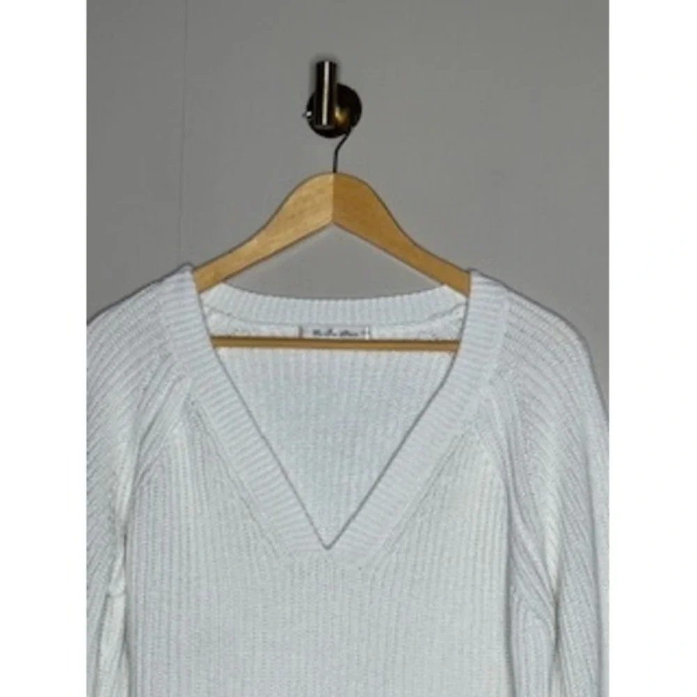 Caroline Grace White Shaker Knit V-Neck Sweater Side Zip Pullover Womens XL/TG - Picture 2 of 5